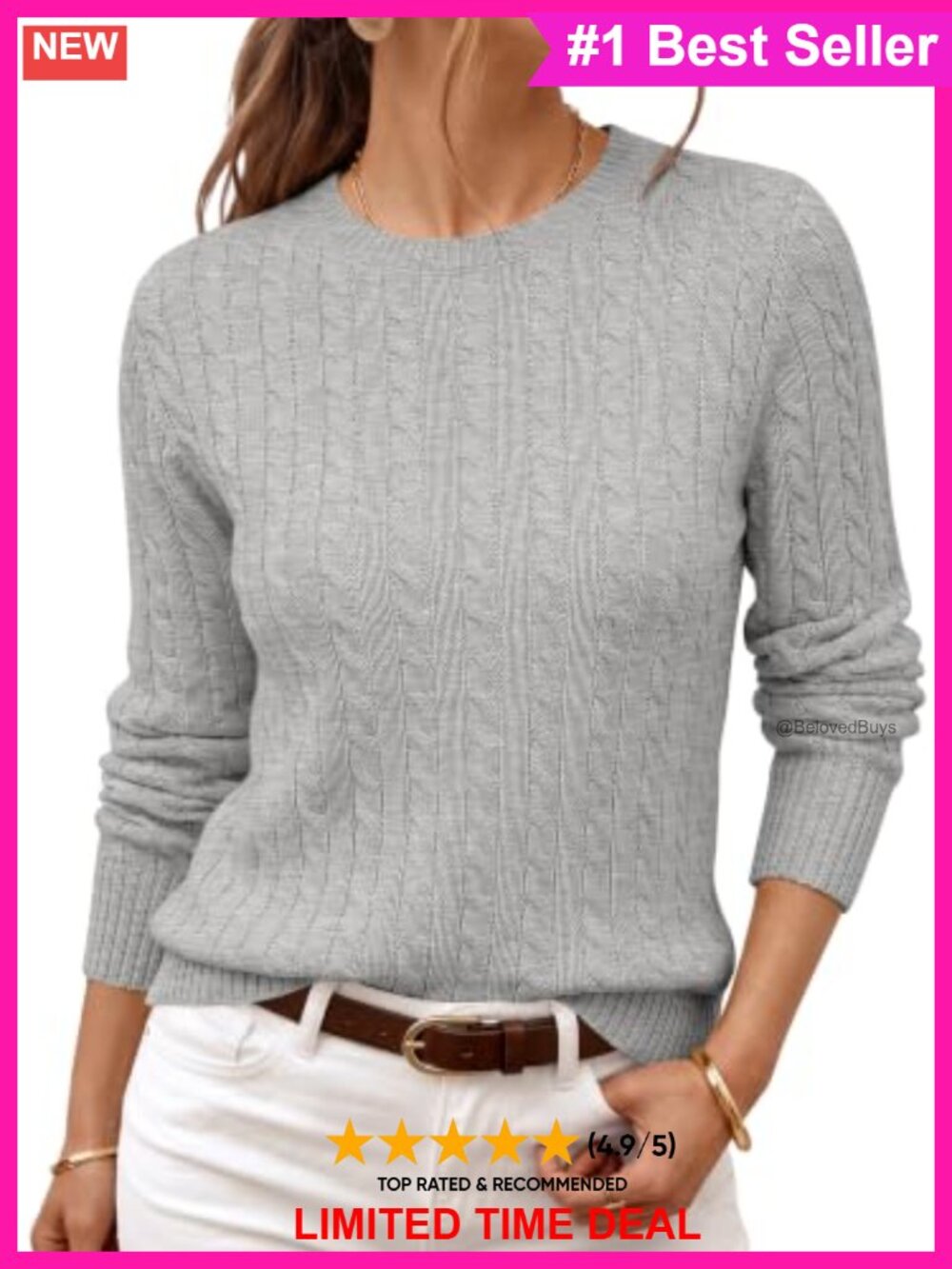 LILLUSORY Cable Knit Crewneck Pullover Sweater Long Sleeve Lightweight